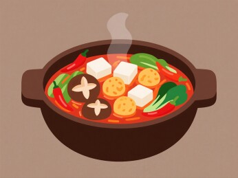 韩式辣汤锅内有豆腐食材