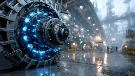 科幻引擎车间蓝色光芒氛围