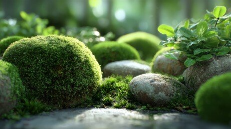 自然中覆盖青苔的石块