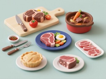 各种烹饪完成肉类食物