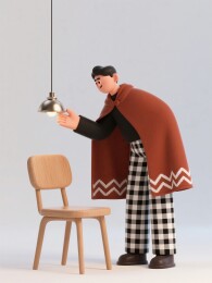 人物调整灯具观察灯光