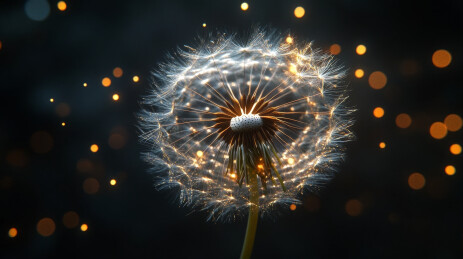 黑色背景下的蒲公英种子