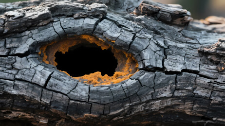 烧焦木头上的空洞