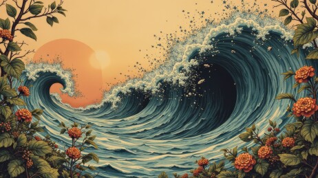 繁花海浪艺术构图