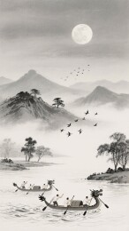月夜江上龙舟行