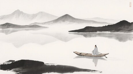 水墨山水独舟图