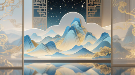 新中式前卫艺术千里江山图立体花纹背景