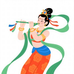 仙女吹笛翩翩起舞姿态优雅