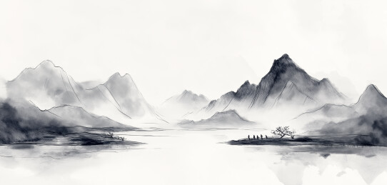 手绘素描山水风景写生手稿 