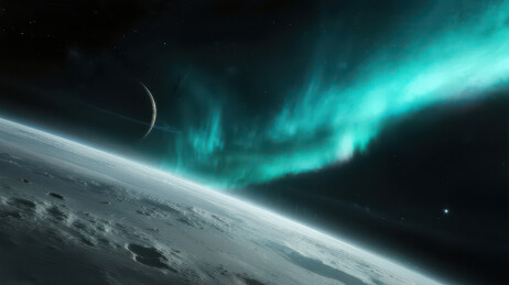 月球表面与极光的壮丽景象