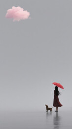 孤影持红伞凝望天空