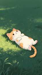 草地午睡的卡通猫