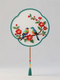 团扇彩绘枝头鸟雀图