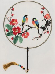 团扇鸟雀梅花枝头栖息