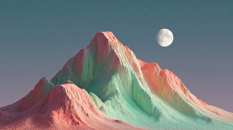彩色山峦星月梦幻风景图