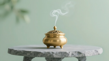 金色香炉与袅袅白烟