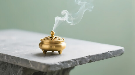 金色香炉与袅袅白烟