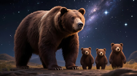 星空下的棕熊家族