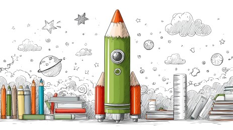 铅笔火箭创意画