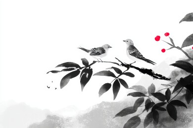 枝头鸟雀水墨画