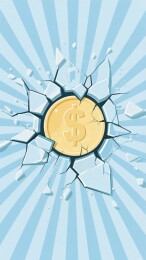 金币冲破破裂背景插画