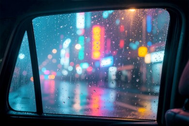 雨夜车窗都市霓虹场景