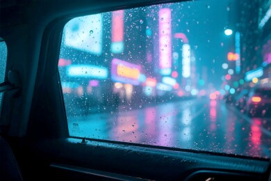 雨夜车窗都市霓虹场景