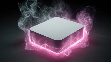 科技感十足的神秘盒子包裹在粉色烟雾中