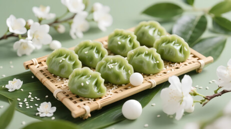 清新自然的绿色饺子