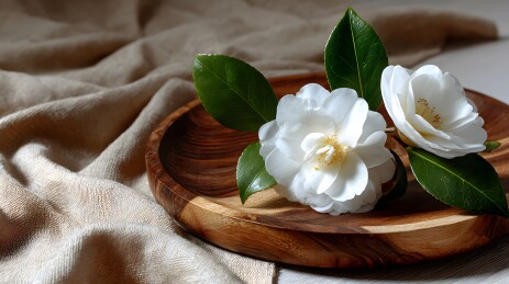 白色花朵与木质托盘