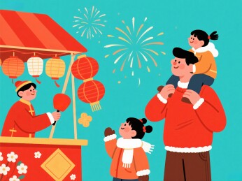 节日灯笼摊位父子庆祝