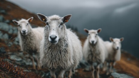 山羊群在崎岖山地