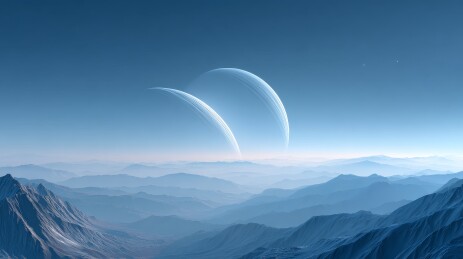 山峦上空的双天体景观