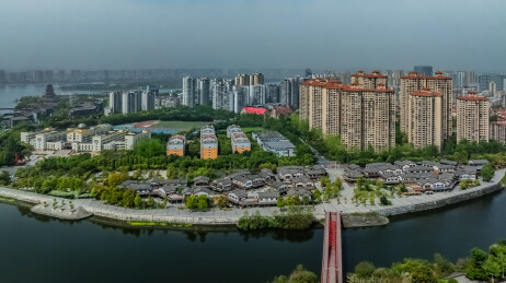 中国四川省遂宁市涪江外滩高楼大厦建筑