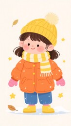 穿着冬装的可爱小女孩插画