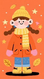穿冬装的可爱女孩插画
