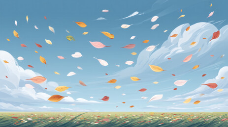 清风吹起花朵插画