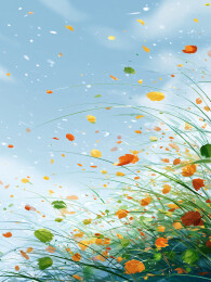 清风吹起花朵插画