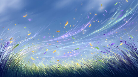 清风吹起花朵插画