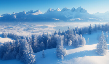 冬季滑雪森林高山滑雪场插画