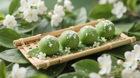 清新自然的竹盘绿球装饰