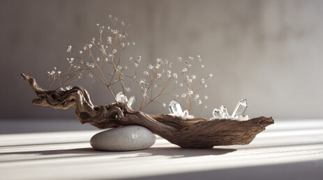 枯木与植物水晶装饰场景