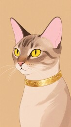 戴金项圈的猫咪插画