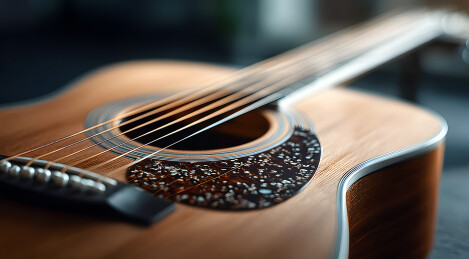 一把木吉他琴弦特写