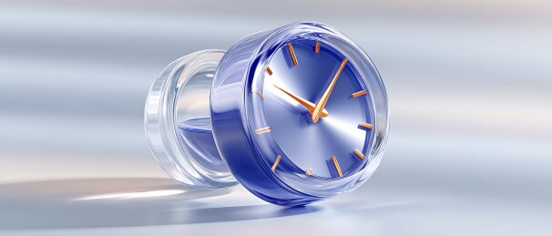蓝色透明玻璃钟表的艺术呈现