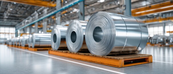 现代化钢铁厂内的铝卷存储场景