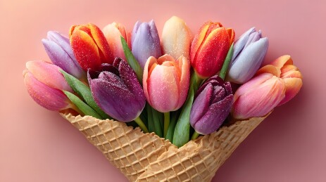 冰淇淋甜筒郁金香花束