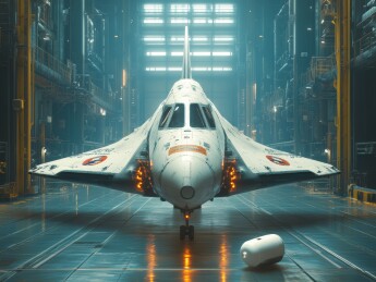 未来航天器在工业机库中展示