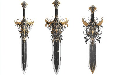 三把华丽装饰的幻想风格剑