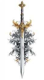 华丽的银色与金色装饰剑
